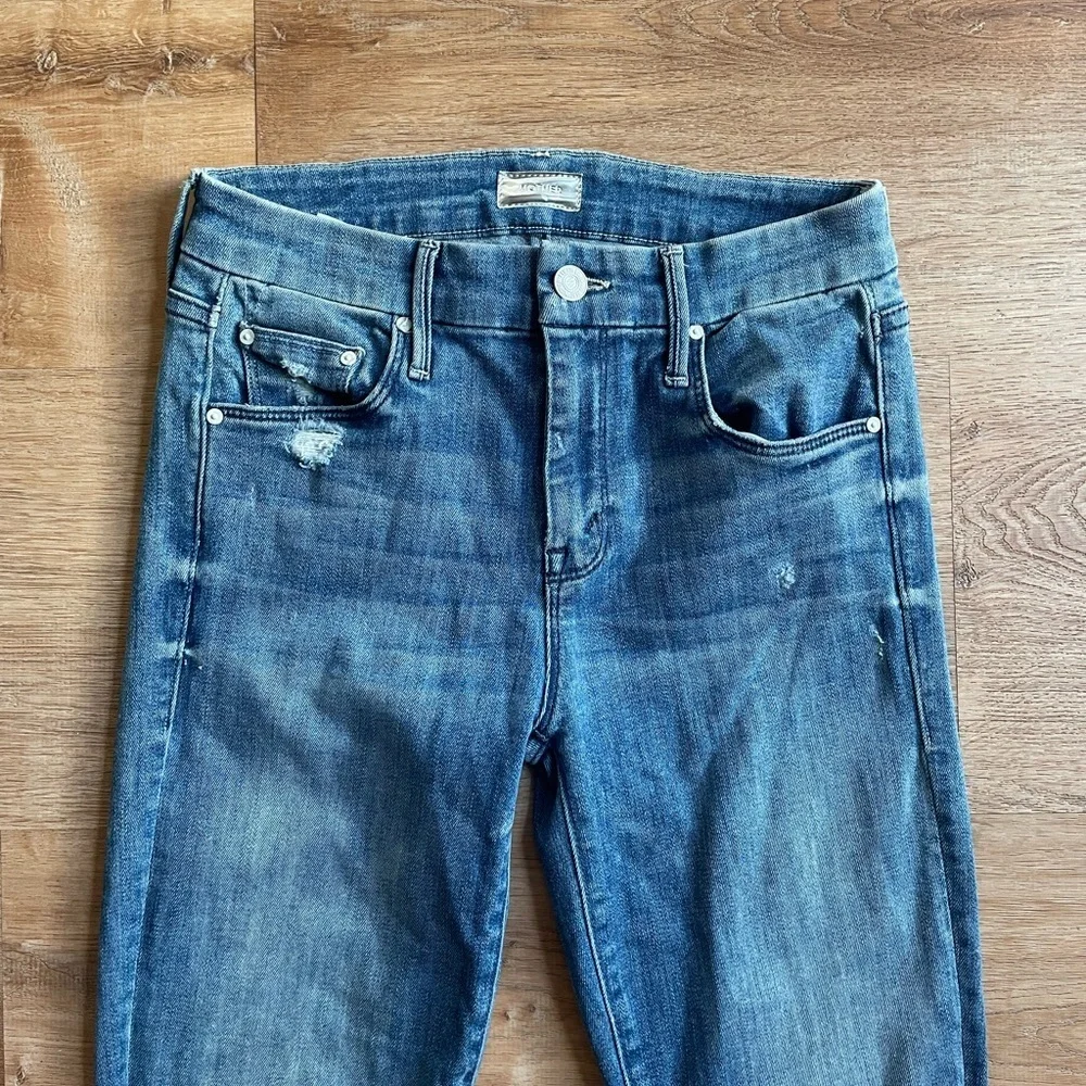 Mother The Looker Graffiti Girl Distressed Skinny Jeans Blue Women’s Size 24 - Picture 2 of 8